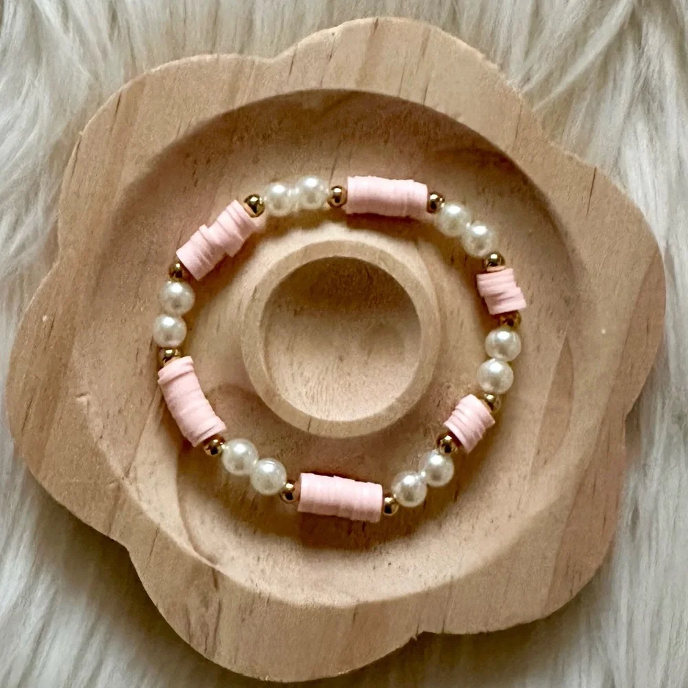 Handmade Faux Pearl Beads With Pink Clay Beads Bracelet